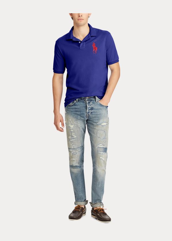 Polos Polo Ralph Lauren Hombre Azul Rey Azules - Custom Slim Fit Mesh - RNHGJ4039